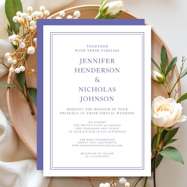 Convites Inv de Casamento Virtual Clássico Púrpura e Branco (Elegant Classic Purple & White Virtual Wedding Inv Invitation)