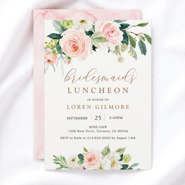 Convites Inv. Luncheon da Elegante Blush Watercolor Bridesm (Criador carregado)