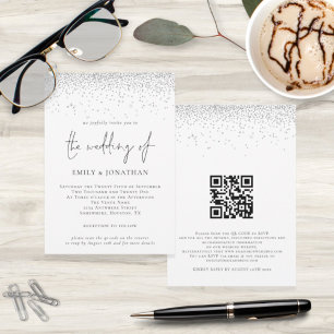 Convites Invasão de Código QR de Glitter Silver Script El