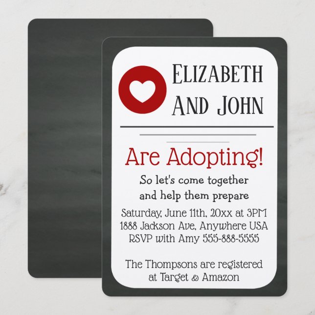 Convites Invasão do quadro negro e vermelho do Chá de adoçã (Frente/Verso)