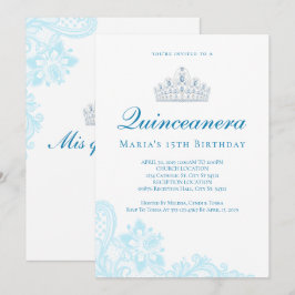 Convites Invasões de Quinceanera de rendas azuis claras