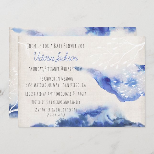 Convites Invasões para Chuveiro Bebês de Ombre Azul de Aqua (Frente/Verso)