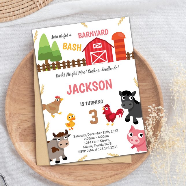 Convites Invasores de Aniversário de Animais Vermelhos (Red Farm Animals Birthday Invitations)