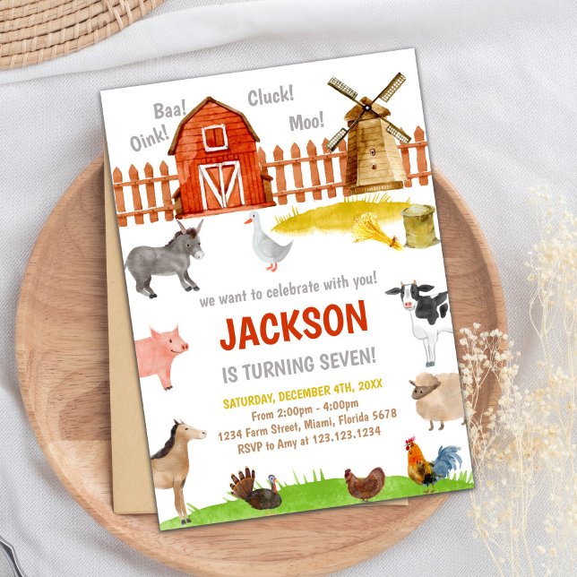 Convites Invasores de Aniversário para Animais Vermelhos Ca (Brown Red Farm Animals Birthday Invitations)