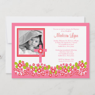 Convites Invento Floral Cross Baby Girl Foto Baptism