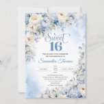 Convites Inverno Azul e Flores de Marfim Doce 16<br><div class="desc">Boho Elegante Winter Dusty Blue e Ivory Flowers doce 16 convites, Esta maravilhosa moda design azul-floral de boho exibia cor d'água pintada manualmente azul-poeirento hydrangea azul-poeirento misturado flores azuis-claras e rosas-creme, e flores brancas e a combinação de fontes modernas de caligrafia. Т sua irresistível sinfonia colorida é elegantemente colocada sobre...</div>