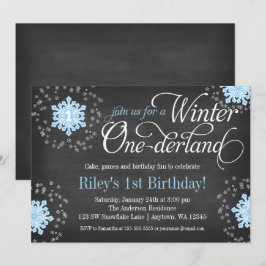 Convites Inverno azul Onederland do quadro dos flocos de