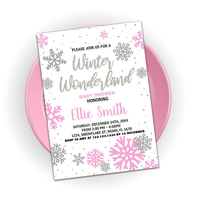 Convites Inverno Bebê Convidar Bebê Cor-de-Rosa Branco (Winter Baby Shower Invitations Pink White)