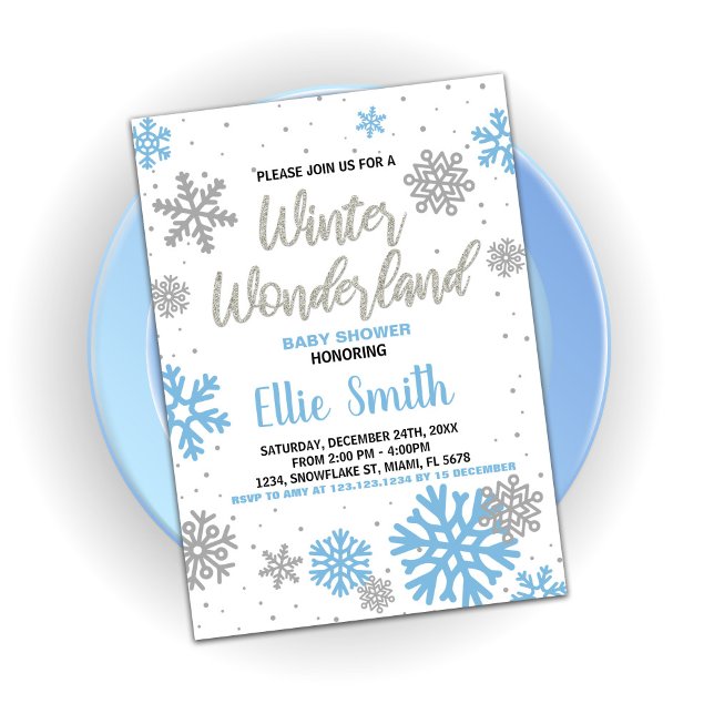Convites Inverno Bebê Invasores Azul Branco (Winter Baby Shower Invitations Blue White)