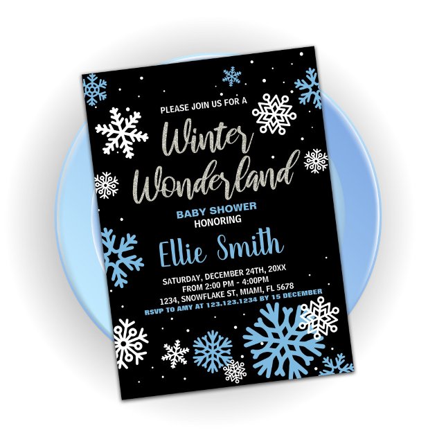 Convites Inverno Bebê Invasores Azul Preto (Winter Baby Shower Invitations Blue Black)