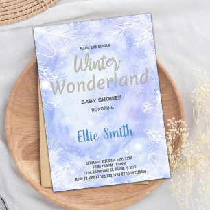 Convites Inverno Bebê Invoca Flor Azul Silver