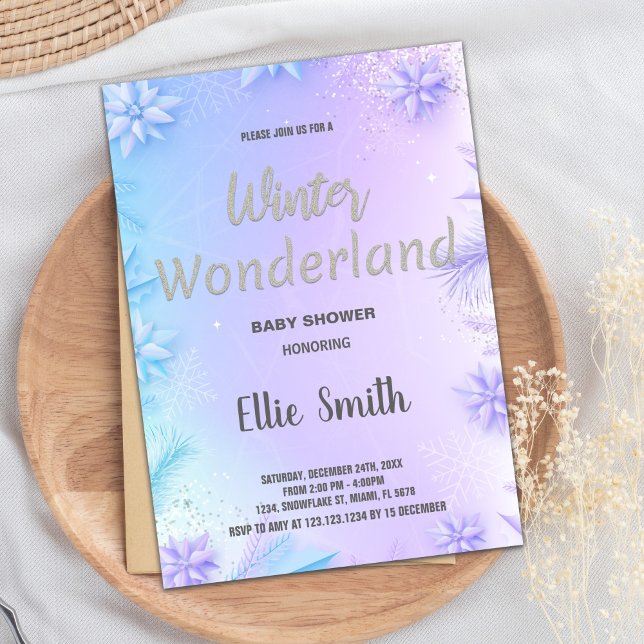 Convites Inverno Bebê Invoca Lágrima Roxa (Winter Baby Shower Invitations Purple Glitter)