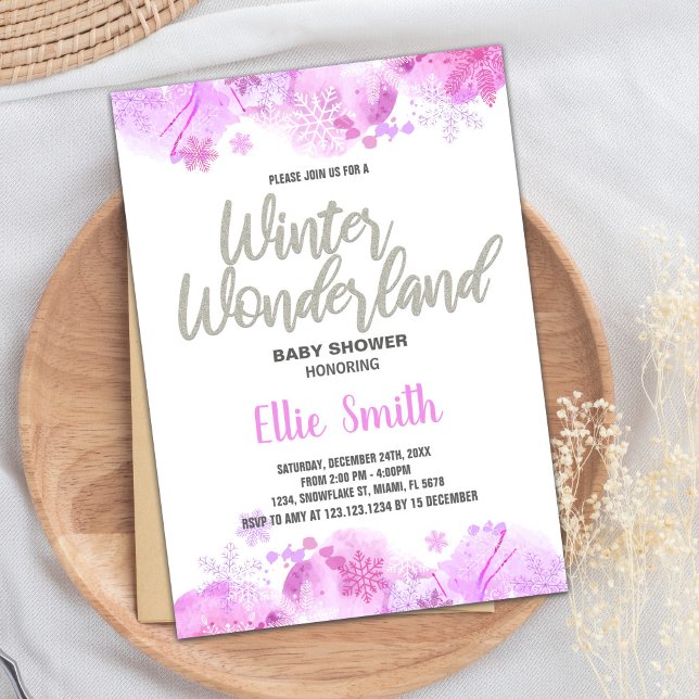 Convites Inverno Bebê Invoca Lata (Winter Baby Shower Invitations Glitter Silver)