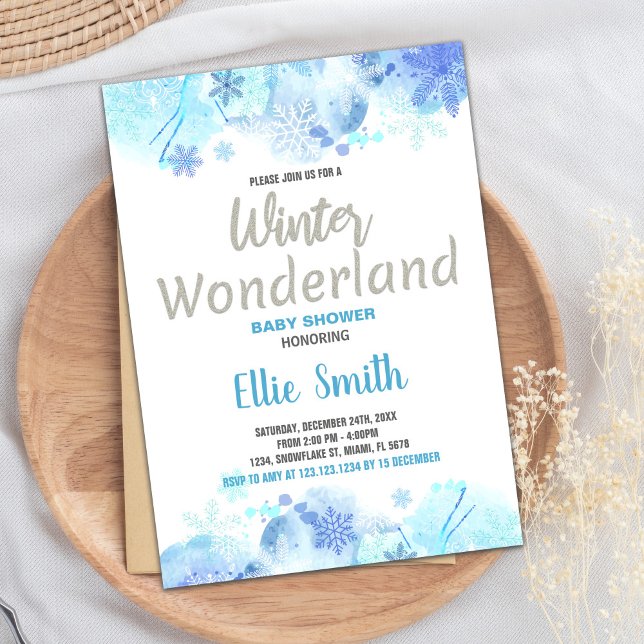 Convites Inverno Bebê Invoca Lata de Prata (Winter Baby Shower Invitations Silver Glitter)