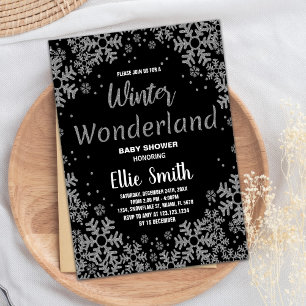 Convites Inverno Bebê Invoca Prata Negra