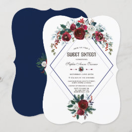 Convites Inverno Burgundy Marinho Floral Blue Sweet 16