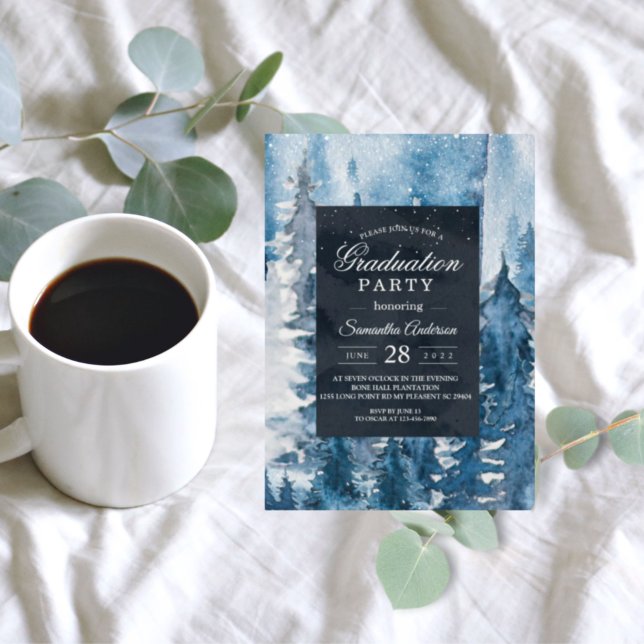 Convites Inverno da Floresta de Aquarela e Marinho Azul e B (Criador carregado)