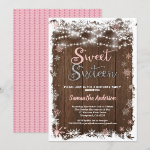 Convites Inverno doce 166 lenha rústica com floco de neve