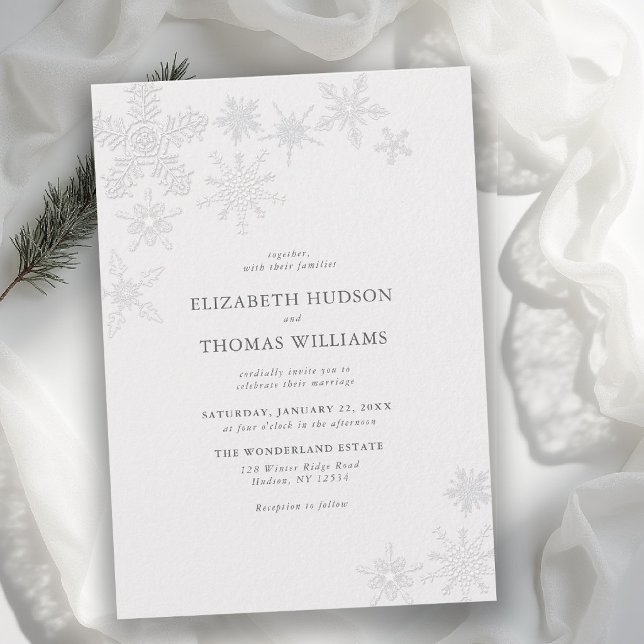 Convites Inverno Floco de Neve País das Maravilhas Clássico (winter wedding invitation modern classic minimalist snowflake snow frost wonderland elegant romantic)