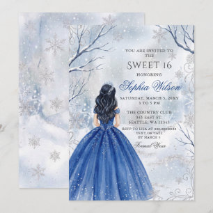 Convites Inverno Mágico Azul Real Princesa Sweet 16