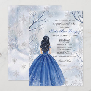 Convites Inverno Mágico Princesa Azul Real Quinceanera