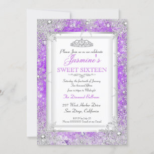 Convites Inverno Mágico Roxo Rosa Prata Sweet 16