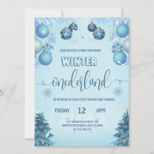 Convites Inverno oenderland para o primeiro aniversário de