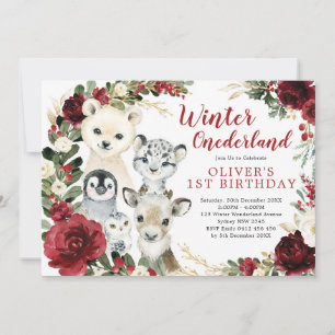 Convites Inverno ONE derland Árctico Animais Florais Anive