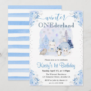 Convites Inverno ONEderland 1º Aniversário Animais Árticos
