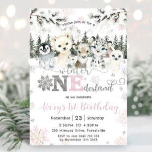 Convites Inverno Onederland Animais Árticos Neve Aniversári