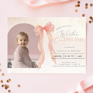 Convites Inverno Onederland Arco Rosa de 1º Aniversário Fot