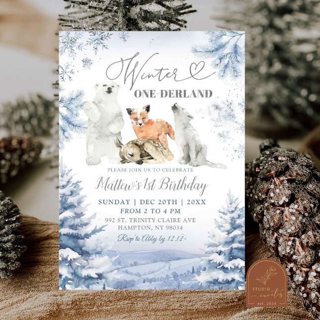 Convites Inverno Onederland Ártico Animais Primeiro Anivers (Criador carregado)