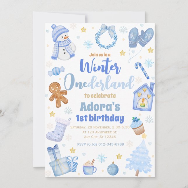 Convites Inverno OneDerland Blue Christmas Invite (Frente)