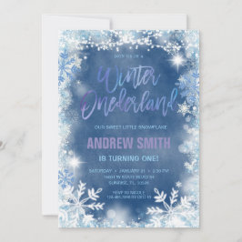 Convites Inverno ONEderland Blue Snowflakes Aniversário