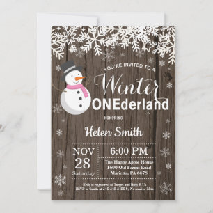 Convites Inverno Onederland Boneco de Neve Rústico Menina 1