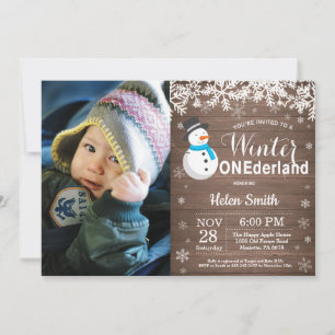 Convites Inverno Onederland Boneco de Neve Rústico Menino 1