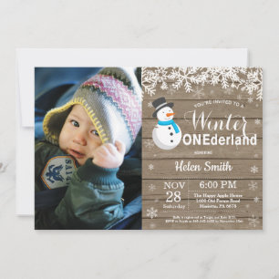 Convites Inverno Onederland Boneco de Neve Rústico Menino 1