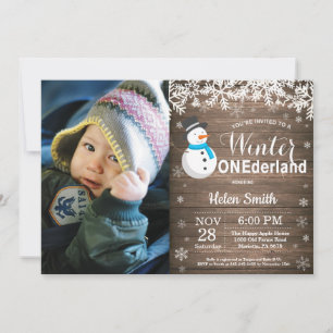 Convites Inverno Onederland Boneco de Neve Rústico Menino 1
