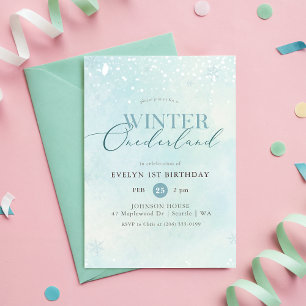 Convites Inverno Onederland Brilho Prata Aniversário de 1 a