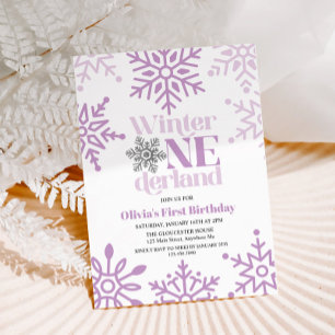 Convites Inverno Onederland Floco de Neve Roxo 1º Aniversár