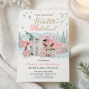 Convites Inverno Onederland Menina Animal Ártico 1º Anivers