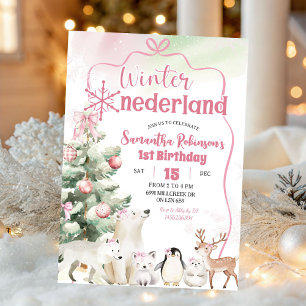 Convites Inverno Onederland Menina Animal Ártico 1º Anivers