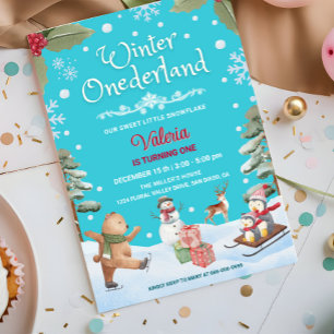 Convites Inverno Onederland Pequeno Floco de Neve Aniversár