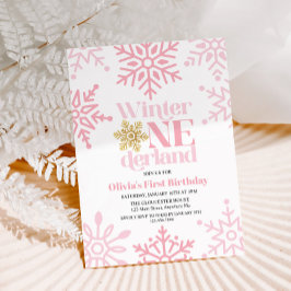 Convites Inverno Onederland Pink Gold Floco de Neve 1º Aniv
