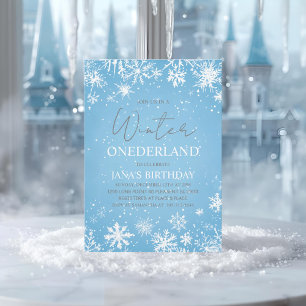 Convites Inverno ONEderland Primeiro Aniversário Azul