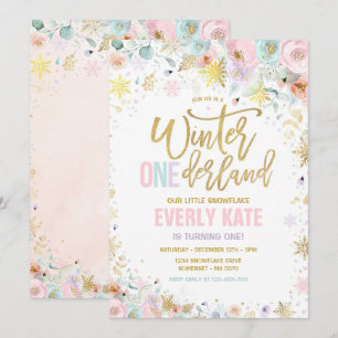 Convites Inverno ONEderland primeiro aniversario Dourado Li