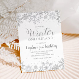 Convites Inverno Onederland Primeiro Aniversário Prata Floc