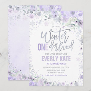 Convites Inverno ONEderland primeiro aniversario Prata Lila