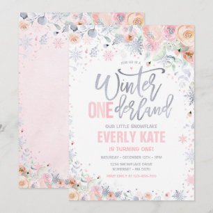 Convites Inverno ONEderland primeiro aniversario Prata Pink