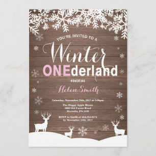 Convites Inverno Onederland Rustic Madeira Menina 1º Aniver